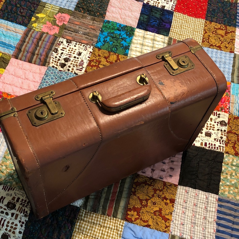 Vintage Hard Shell Leather Suitcase (#2) - Picture 3 of 12